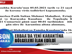 Erbaa’da Yeni Karantina Bölgeleri İlan Edildi